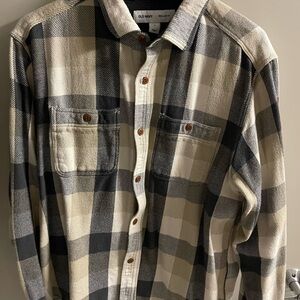 Old Navy Men's Cream and Black Checkered Shirt